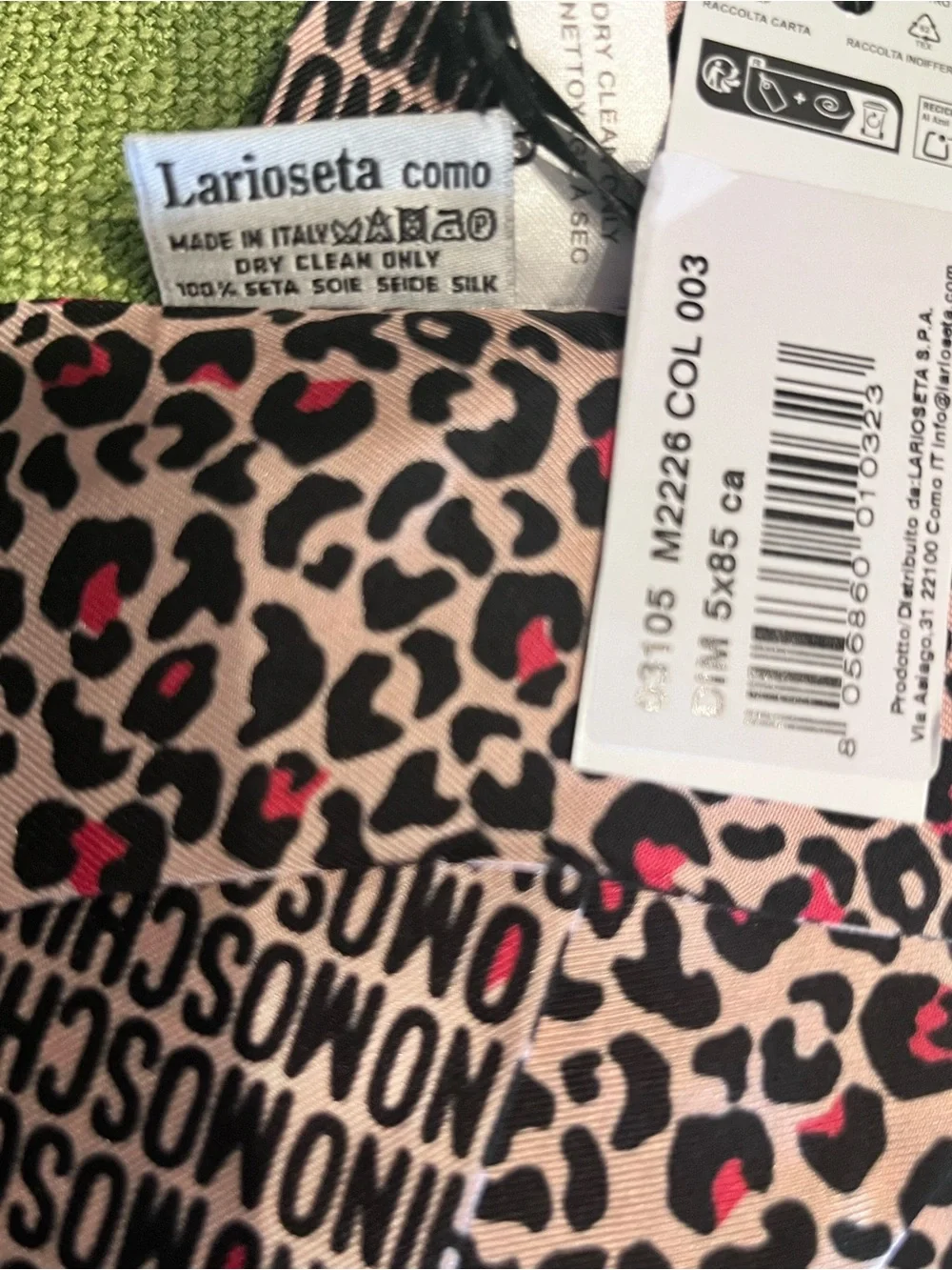 MOSCHINO 100% Silk Leopard Scarf Made in Italy